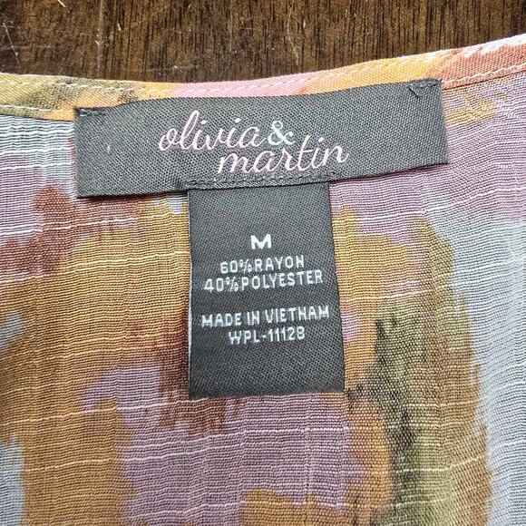 Women's Olivia & Martin Lightweight Floral V-Neck Front Tie Blouse - Size Medium - Picture 9 of 10